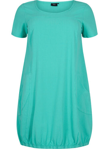 Kortærmet kjole i bomuld, Aqua Green, Packshot image number 0