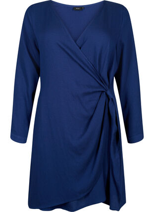 Langærmet kjole i viskose med wrap-look, Medieval Blue, Packshot image number 0