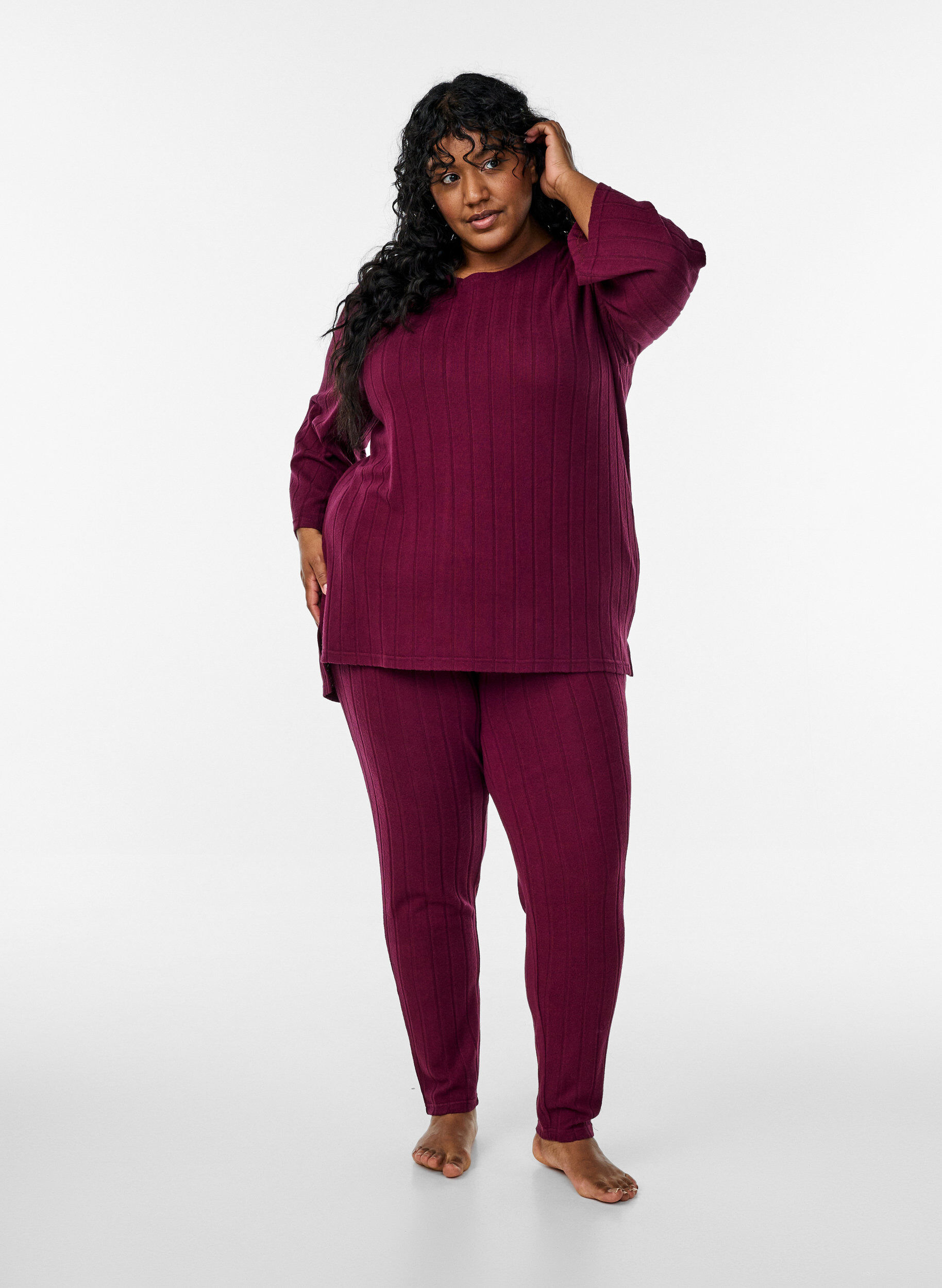 Zizzi L&oslash;s bluse med 3/4 &aelig;rmer, M&oslash;rk Bordeaux, Model image number 1