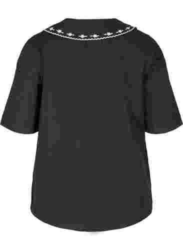 Kortærmet skjorte i bomuld med stor krave, Black w. White, Packshot image number 1
