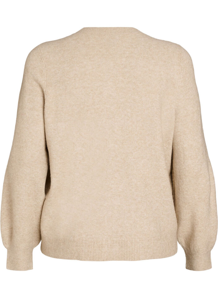 Cardigan i bl&oslash;d strik med guldfarvede knapper, Beige, Packshot image number 1