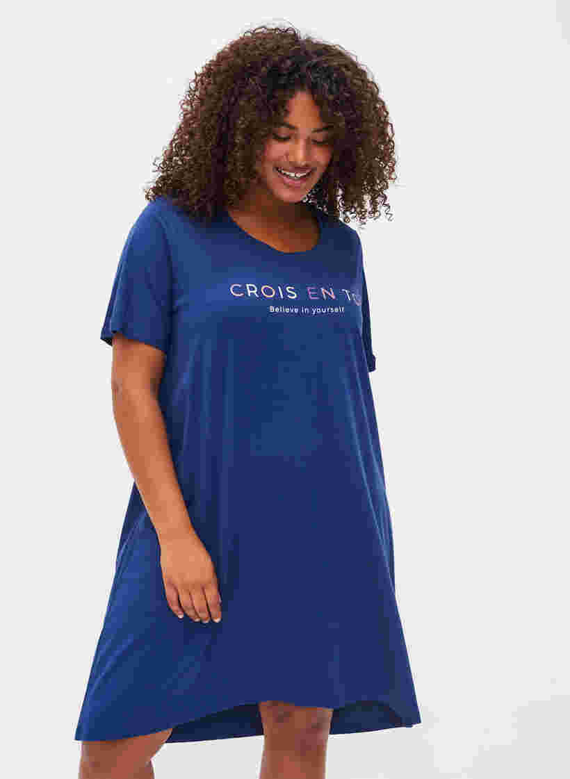 Kortærmet bomulds natkjole med tryk , Midnight W. Crois, Model image number 0