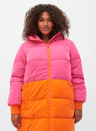 Lang vinterjakke med color-block, Pink W/Orange, Model image number 2