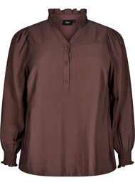 Bluse med flæsekrave, Brun