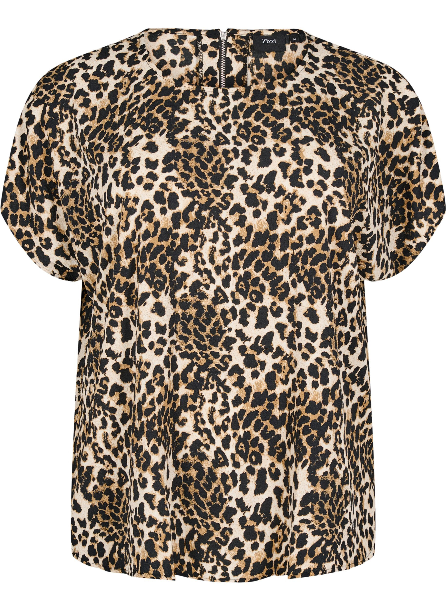 Zizzi Kort&aelig;rmet bluse med leopardprint, Leopard AOP, Packshot image number 0