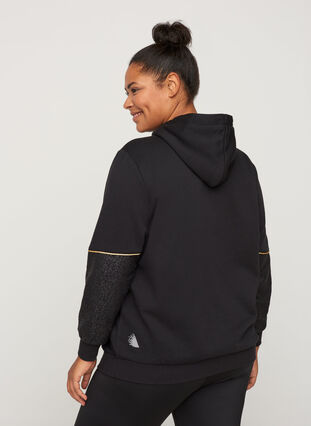 Sweatshirt med hætte og print, Black, Model image number 1