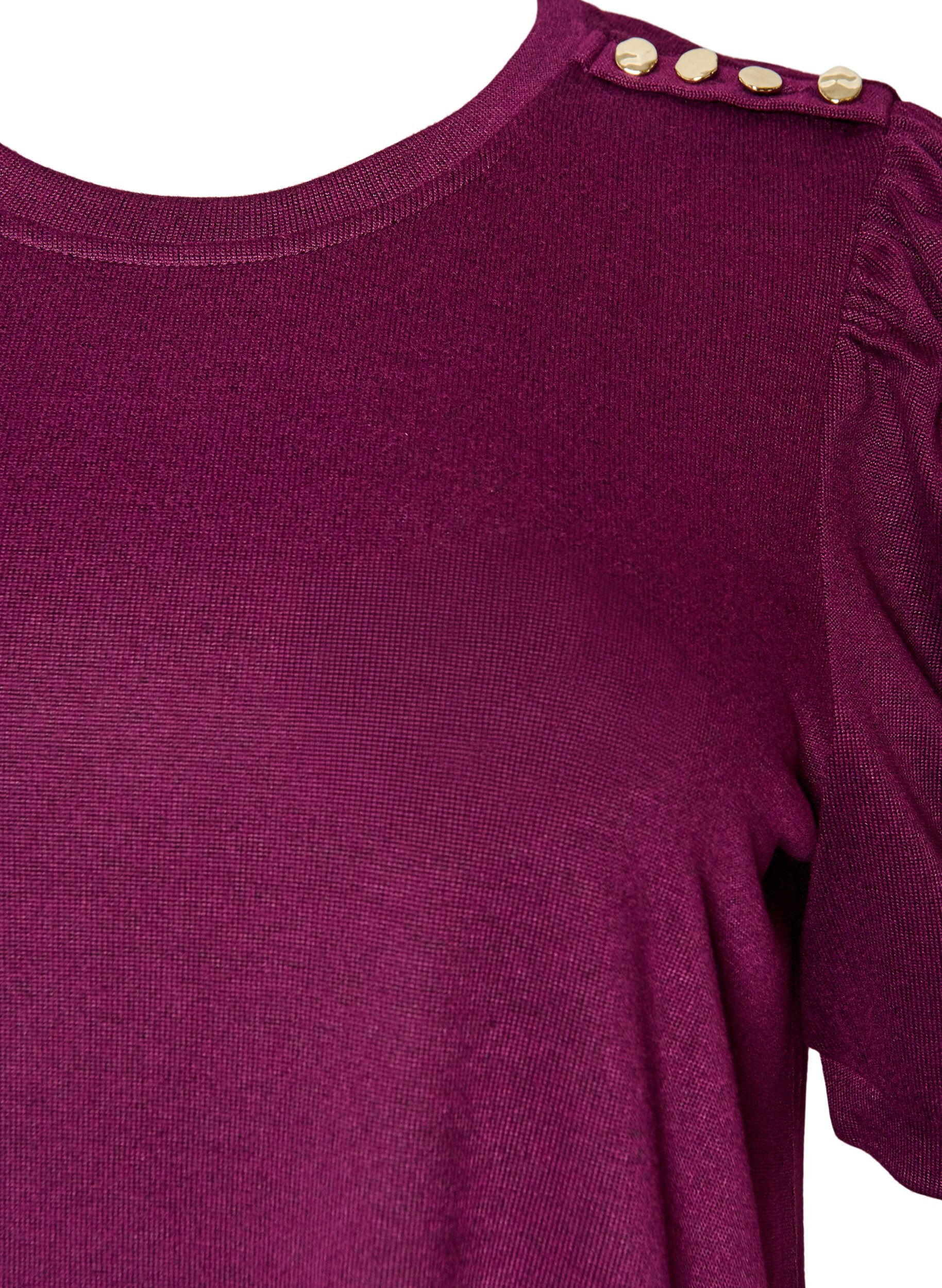 ZizziBluse med knapdetalje og korte puf&aelig;rmer, M&oslash;rk Bordeaux, Packshot image number 2