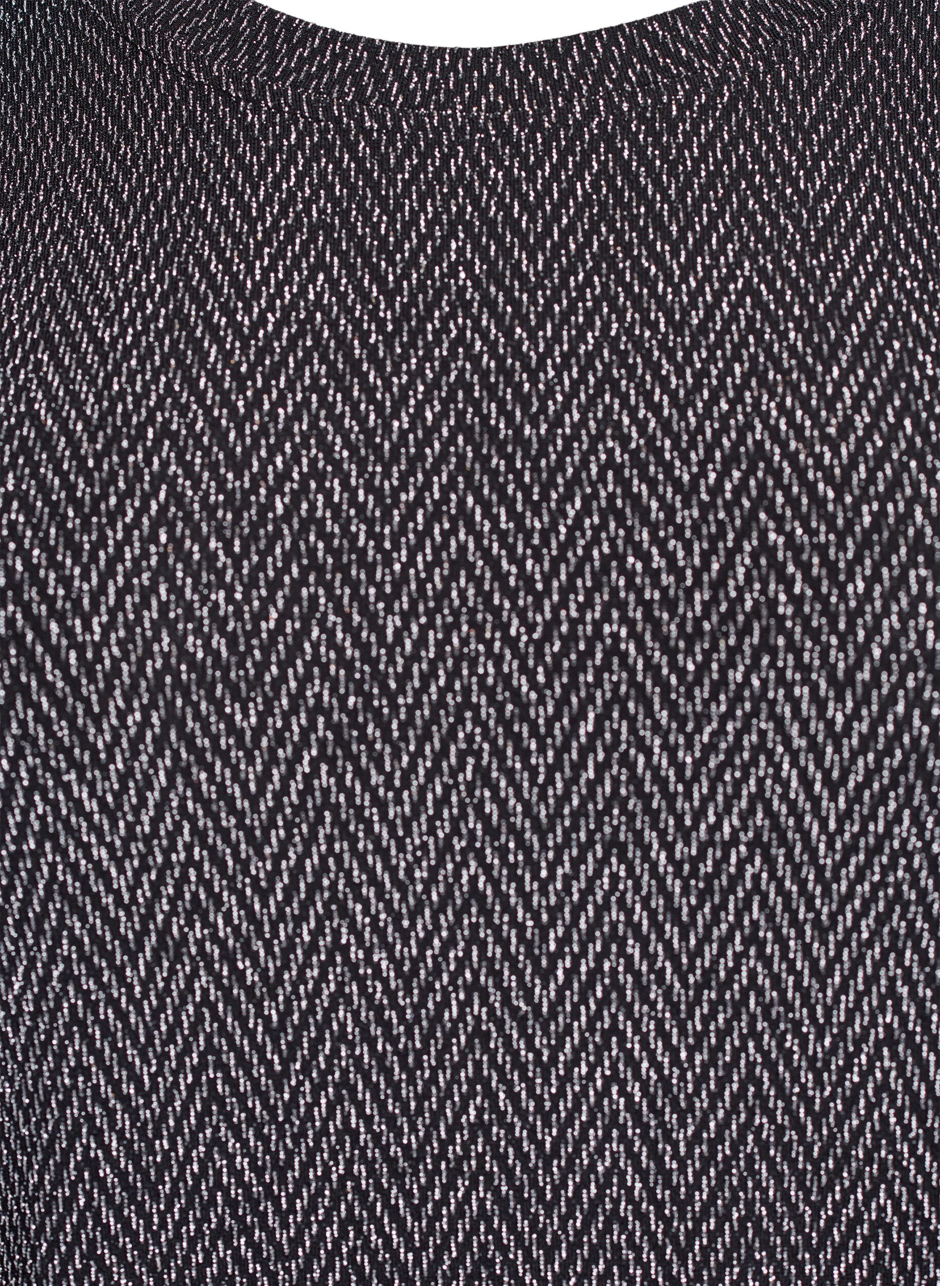 ZizziBluse med sildebensm&oslash;nster og glittertr&aring;d, Sort, Packshot image number 2