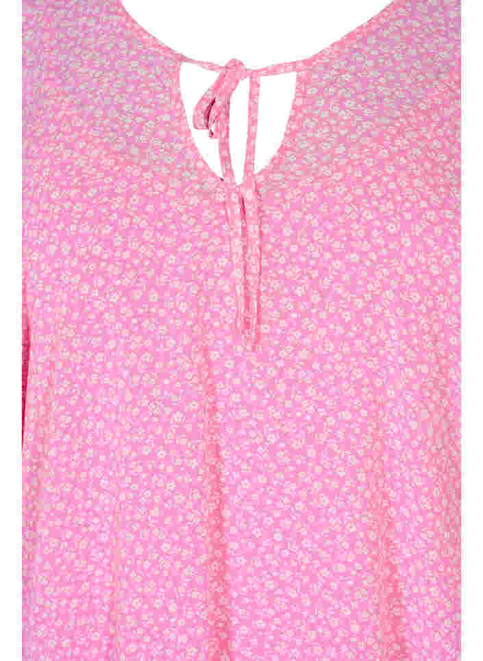 Printet bluse med bindesnøre og korte ærmer, Pink Ditzy Flower, Packshot image number 2