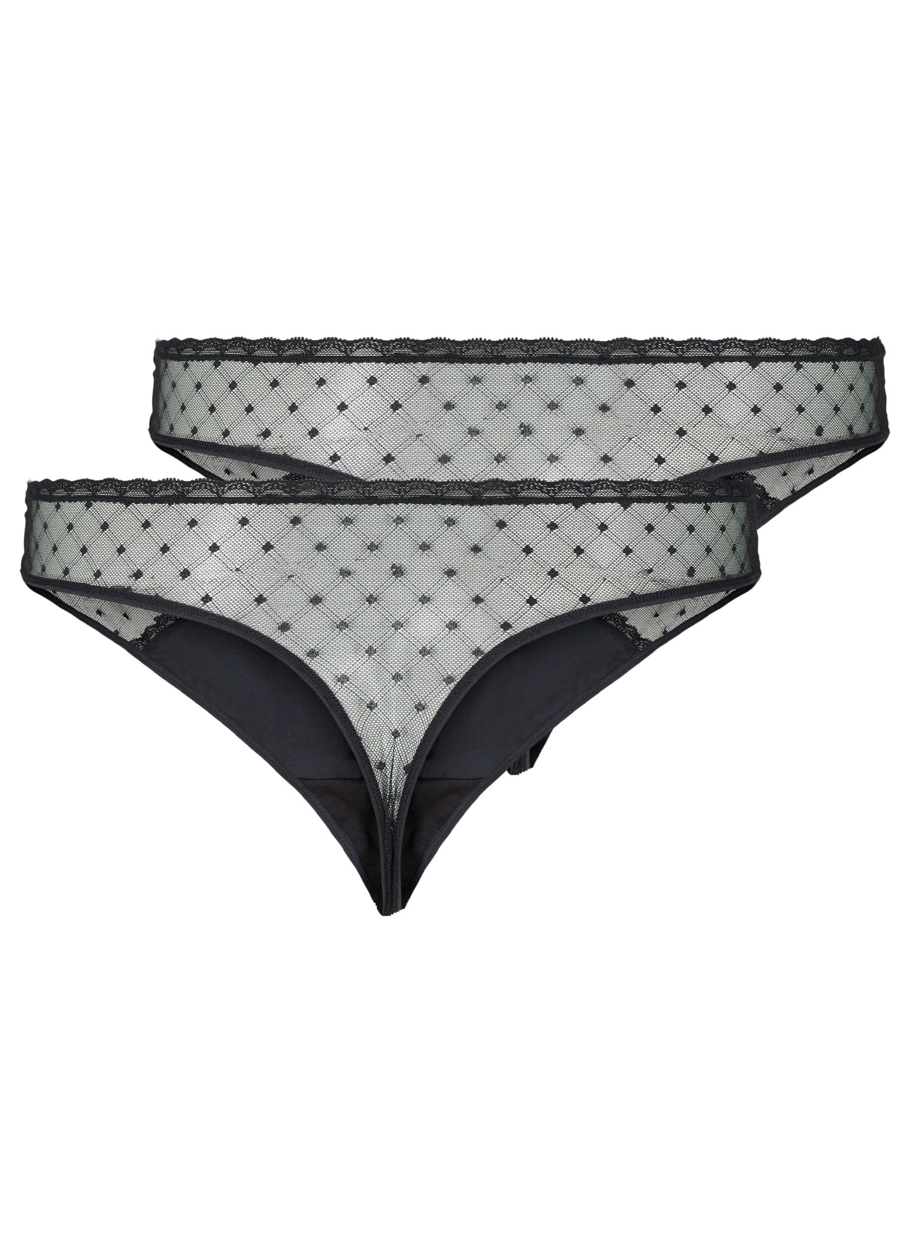 Zizzi 2-pak g-streng med mesh , Black, Packshot image number 1