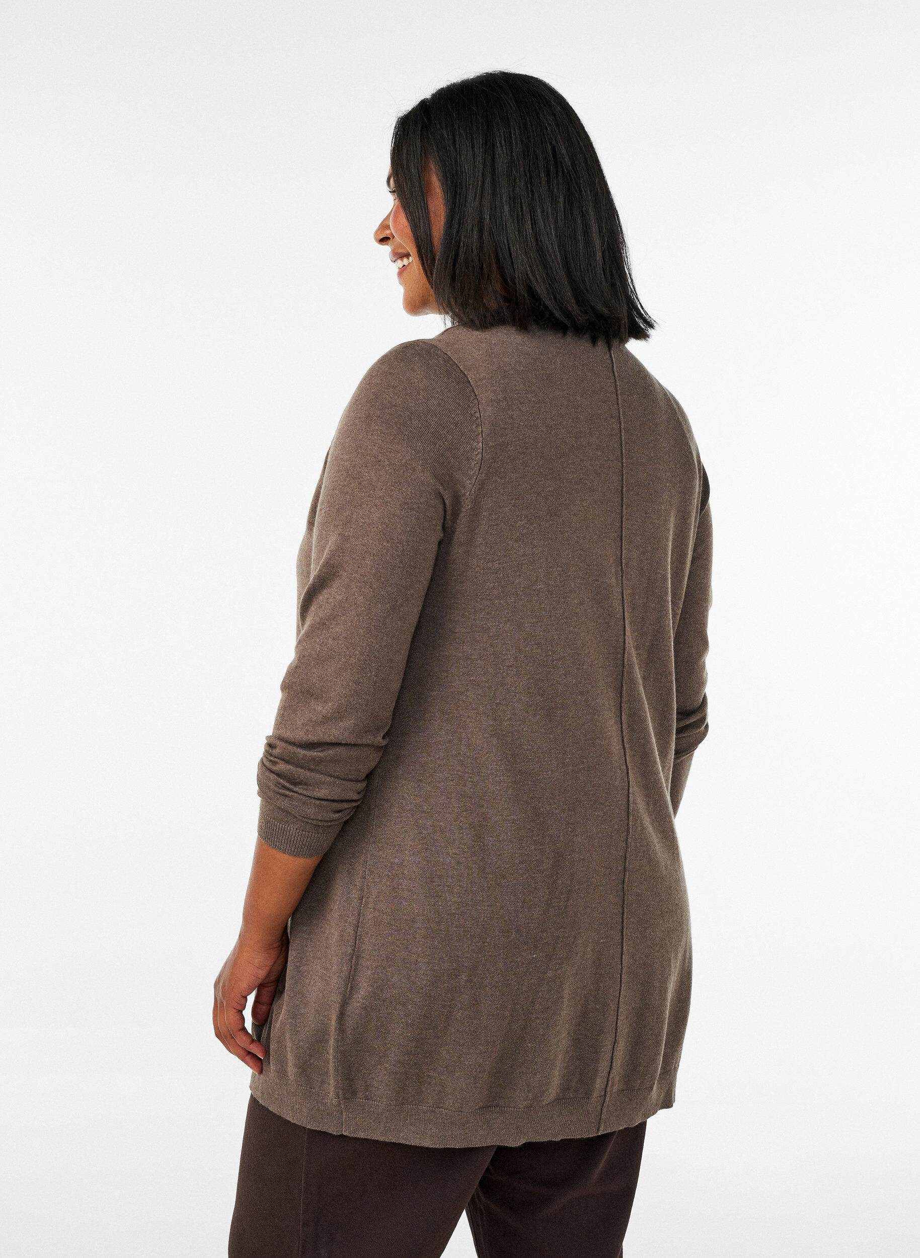 ZizziLang strikcardigan i viskosemix, Brun, Model image number 2