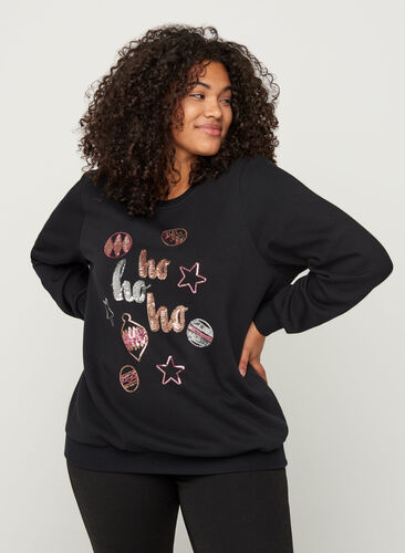 Jule sweatshirt med pailletter, Black, Model image number 0