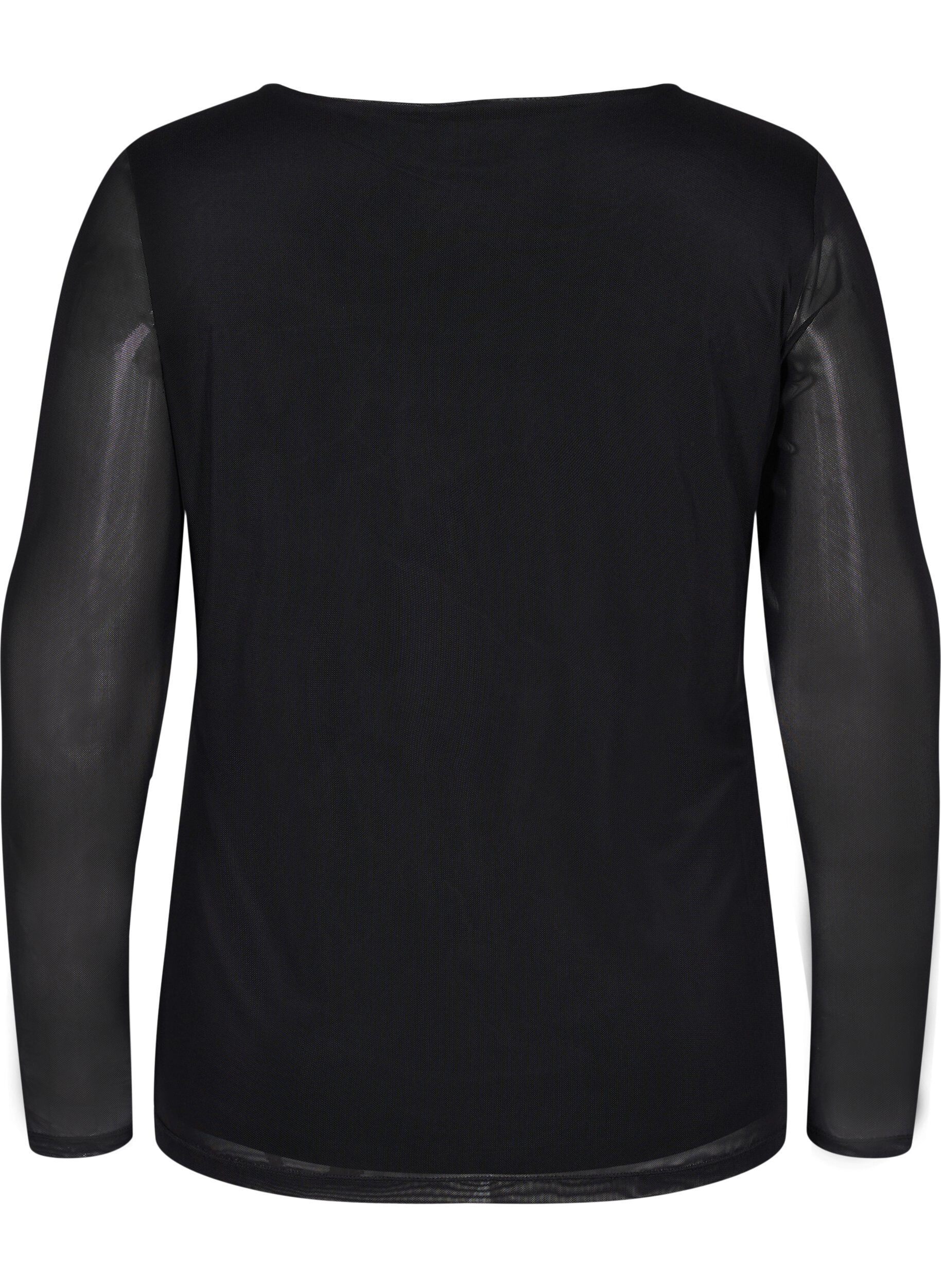 Zizzi T&aelig;tsiddende meshbluse med v-hals, Black, Packshot image number 1
