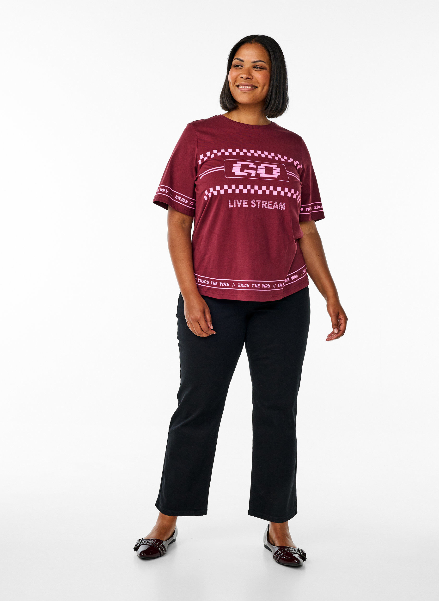 H&oslash;jtaljede Gemma jeans med regular fit, Sort, Model