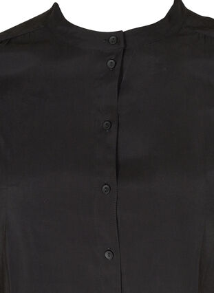 Lang ensfarvet skjorte i viskose, Black, Packshot image number 2