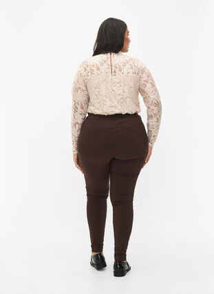 Tætsiddende bukser med lynlås detaljer, Coffee Bean, Model image number 1