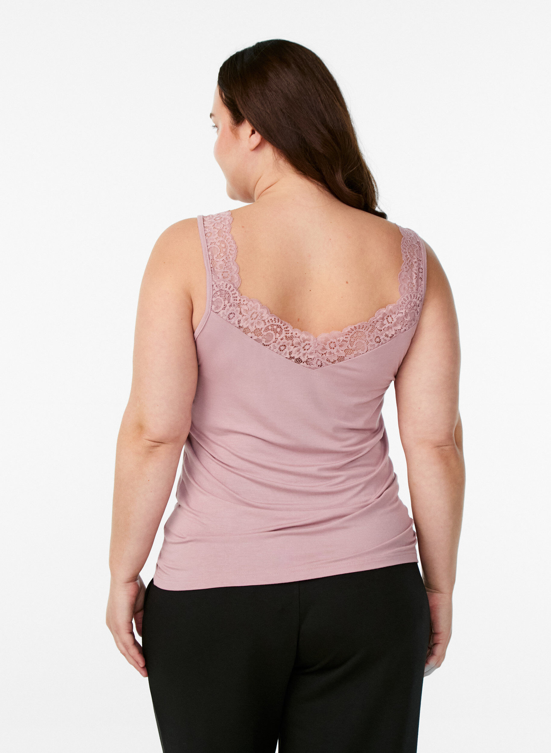 ZizziViskose top med blondekant, Lyser&oslash;d, Model image number 2