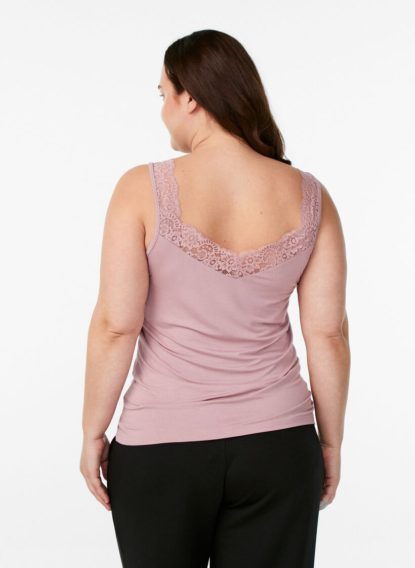 Viskose top med blondekant, Lyser&oslash;d, Model image number 2