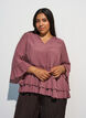 Bluse med 3/4-&aelig;rmer og fl&aelig;sedetaljer, Lyser&oslash;d, Model image number 0
