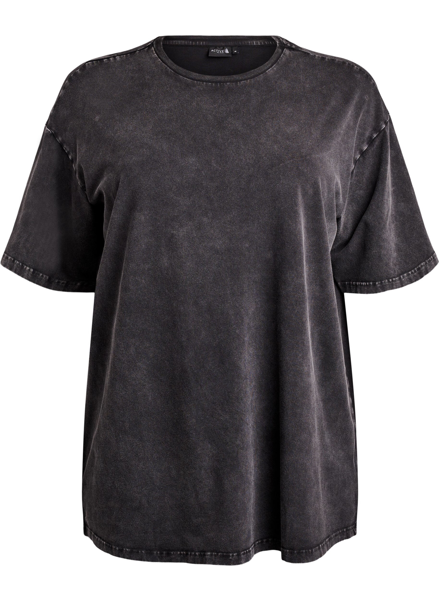 Zizzi Sporty t-shirt i bomuld med washed effekt, Sort, Packshot image number 0