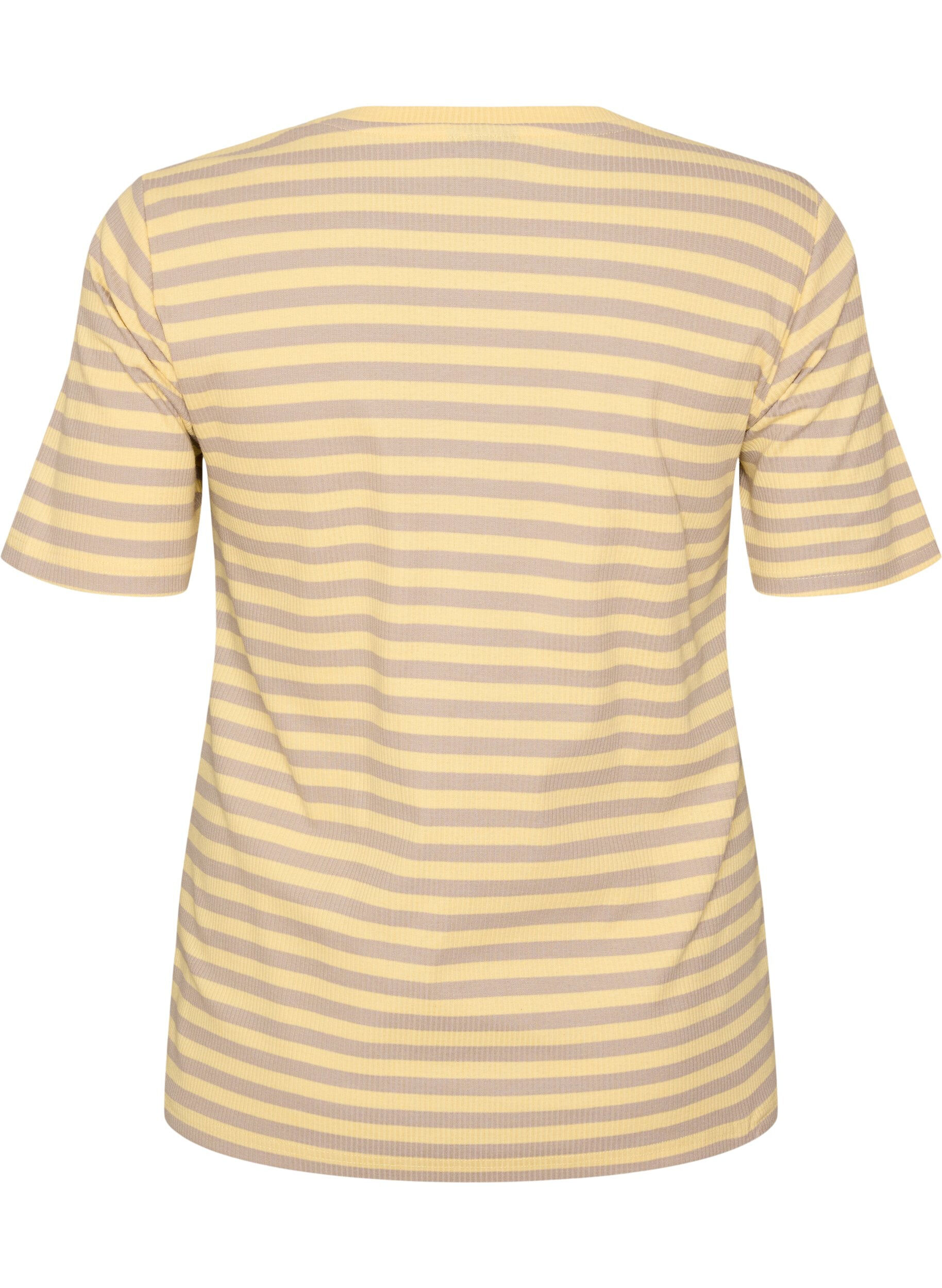 ZizziStribet t-shirt med ribstruktur, Gul, Packshot image number 1