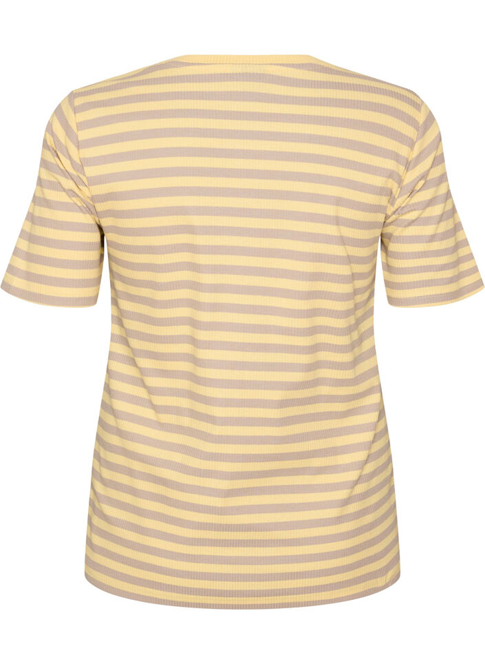 Stribet t-shirt med ribstruktur, Gul, Packshot image number 1