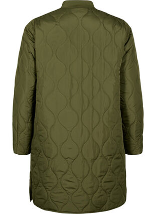 Lang quiltet jakke med lommer og lynlås, Winter Moss, Packshot image number 1