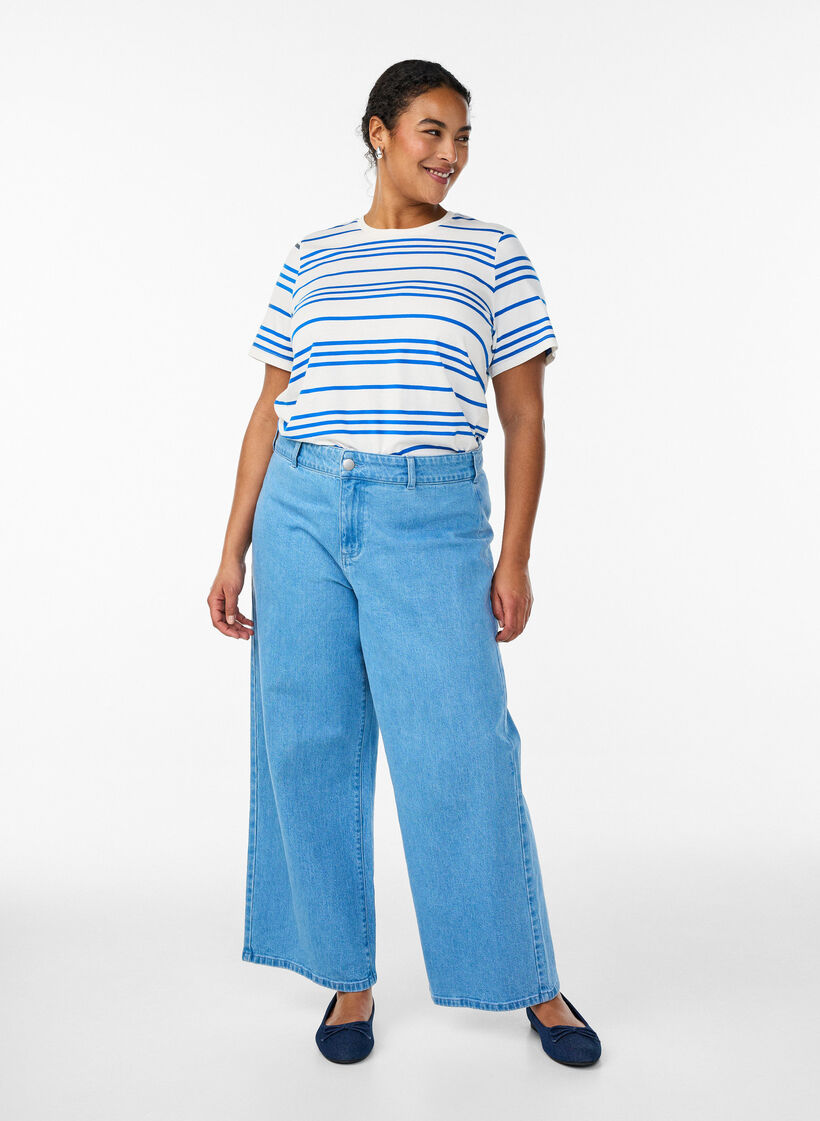 Stribet t-shirt i bomuld, Hvid, Model image number 1