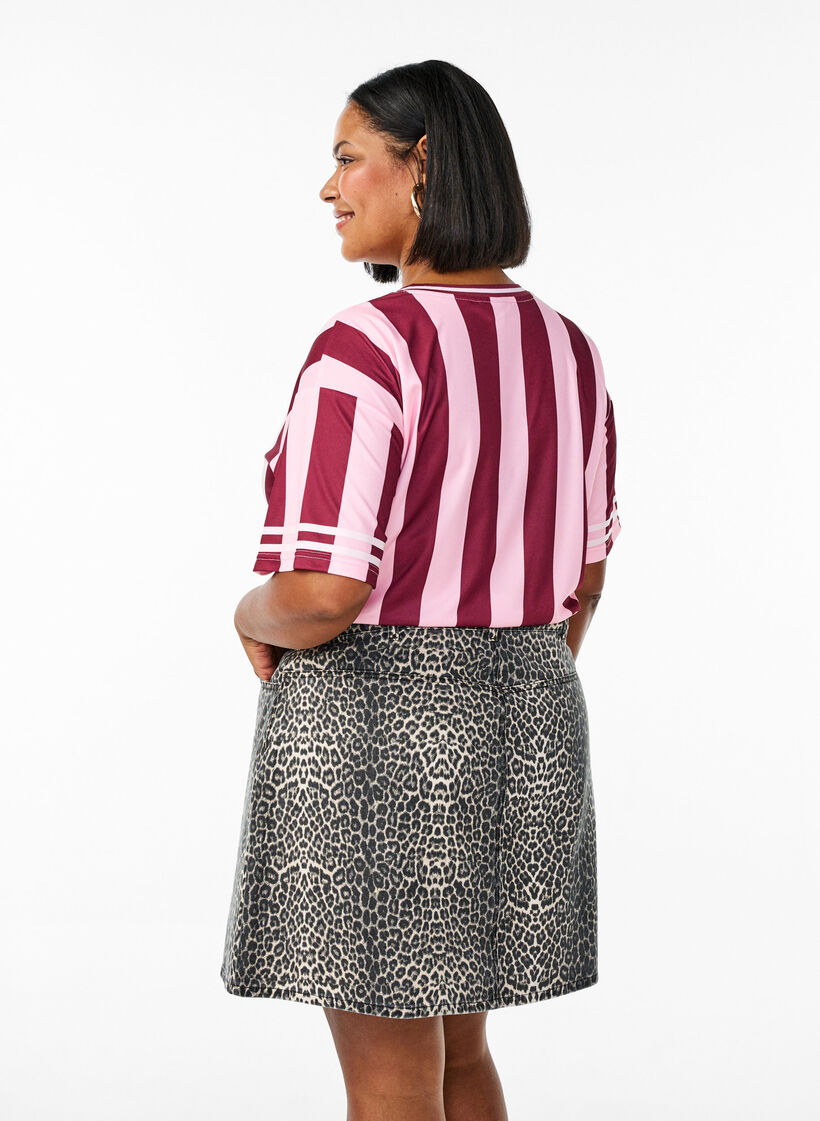 Kort denimnederdel med leopardprint og A-snit, Brun, Model image number 2