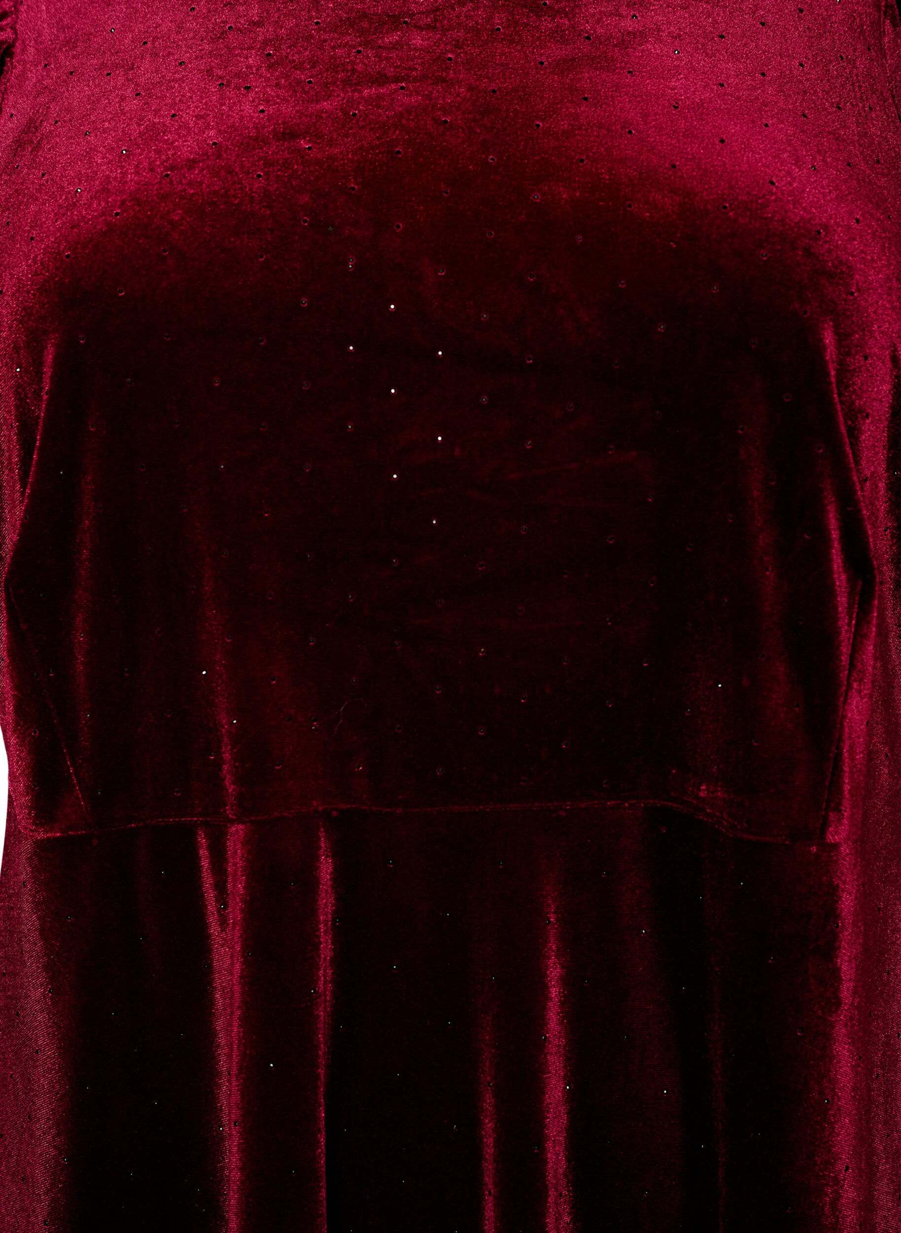 ZizziVelourkjole med rhinsten og A-form, R&oslash;d, Packshot image number 2