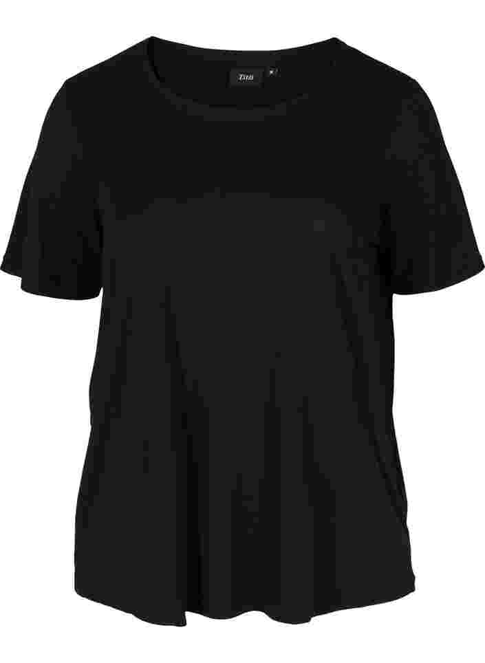 Kortærmet t-shirt i ribkvalitet, Black, Packshot image number 0