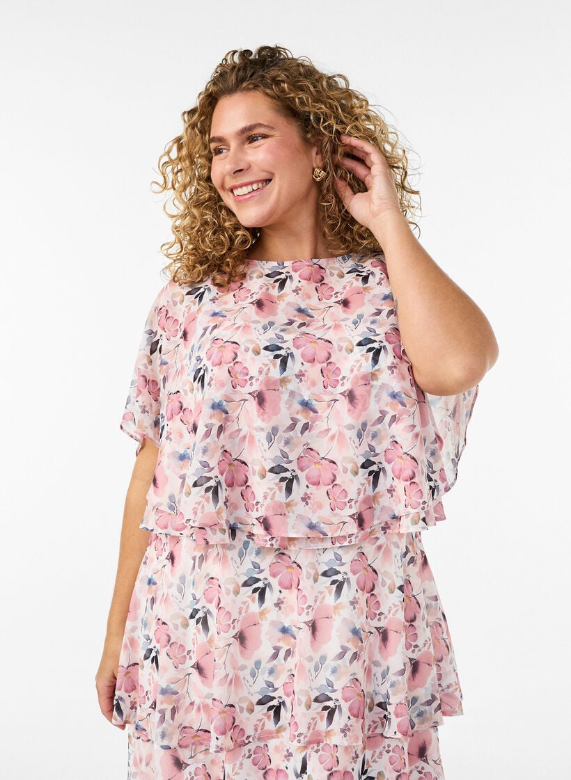 Maxikjole med fl&aelig;selag og aftagelig kappe, Hvid, Model image number 3