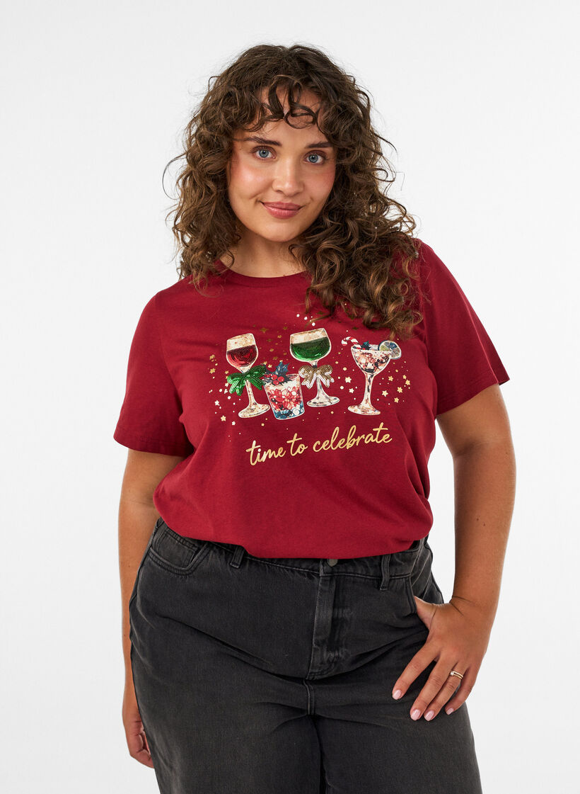 Jule t-shirt i &oslash;kologisk bomuld, R&oslash;d, Model image number 0