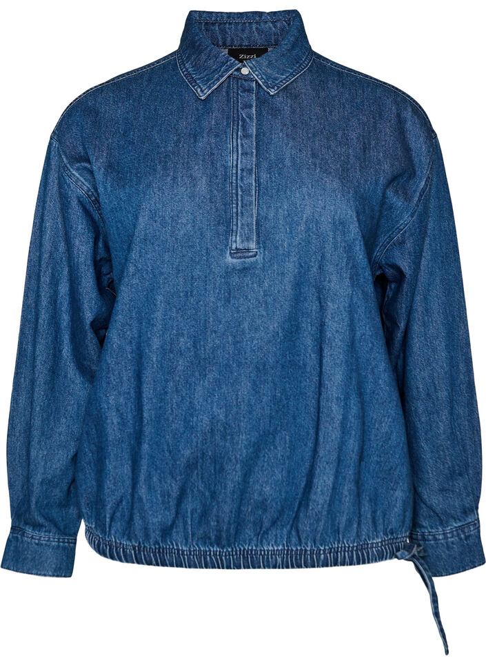 Denimbluse med ballonpasform, Bl&aring;, Packshot