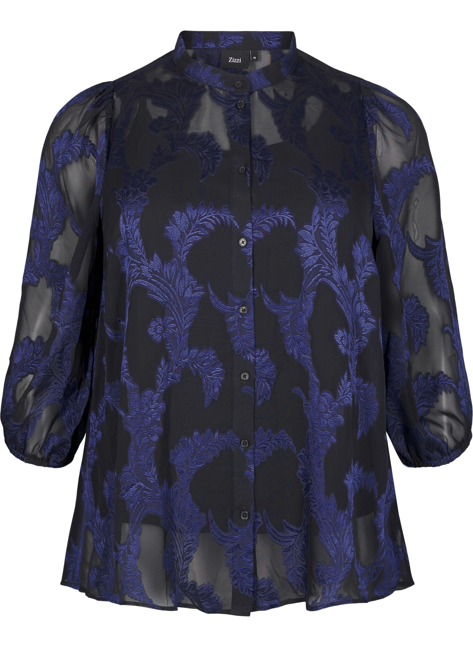 Zizzi Chiffon bluse med jacquard m&oslash;nster, Evening Blue, Packshot image number 0