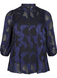 Chiffon bluse med jacquard mønster, Evening Blue