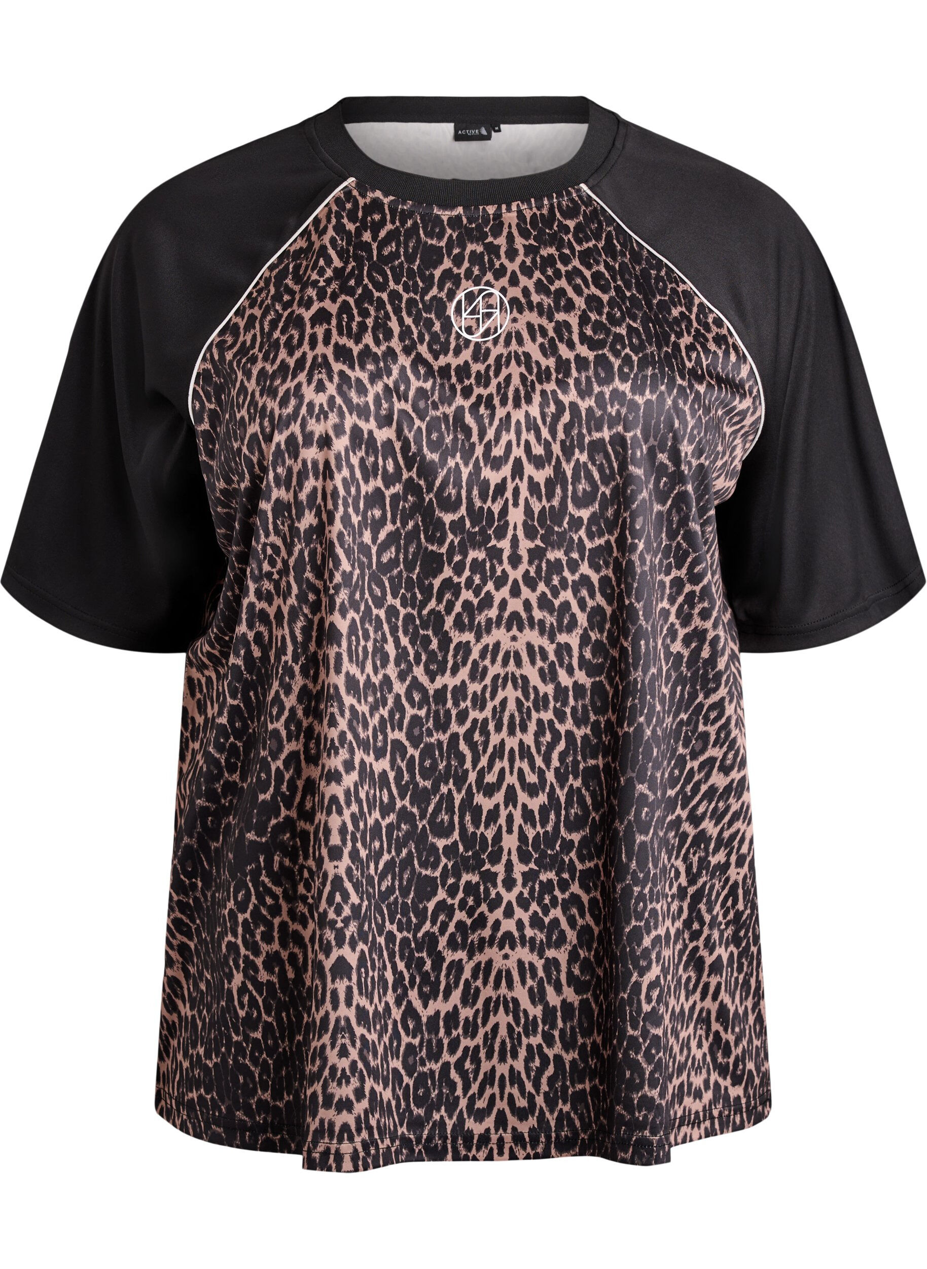 Zizzi Tr&aelig;ningst-shirt med leopardprint og raglan&aelig;rmer, Brun, Packshot image number 0