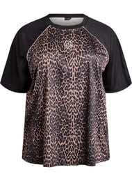 Tr&aelig;ningst-shirt med leopardprint og raglan&aelig;rmer, Brun