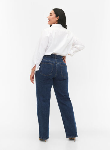 Højtaljede Gemma jeans med straight fit, Dark blue, Model image number 1