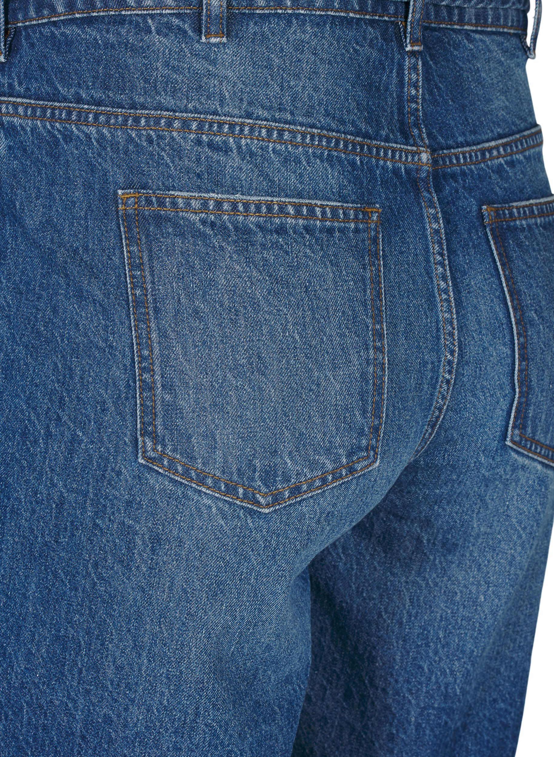 Zizzi Straight fit denimshorts med bindeb&aring;nd, Bl&aring;, Packshot image number 3