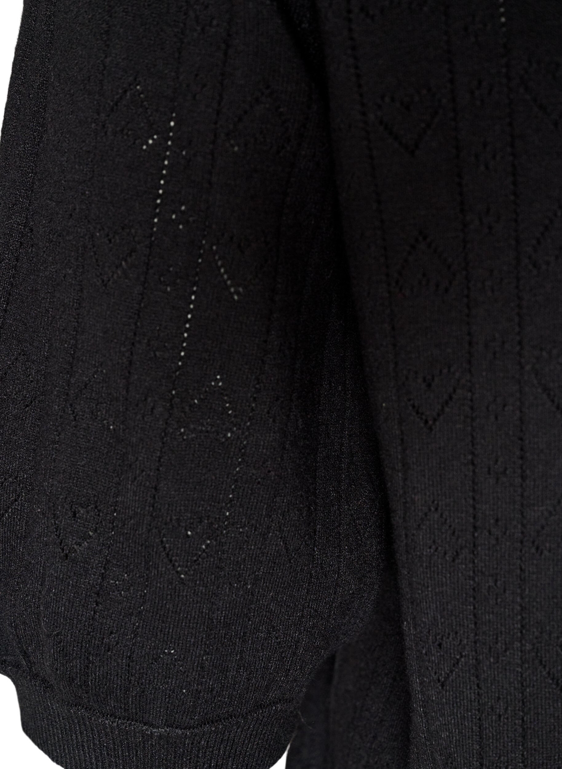 ZizziKort&aelig;rmet strikbluse med pointellem&oslash;nster, Sort, Packshot image number 3