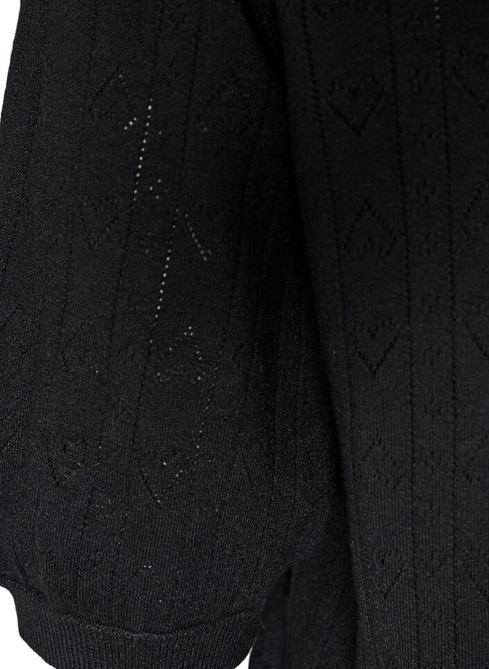 Kort&aelig;rmet strikbluse med pointellem&oslash;nster, Sort, Packshot image number 3