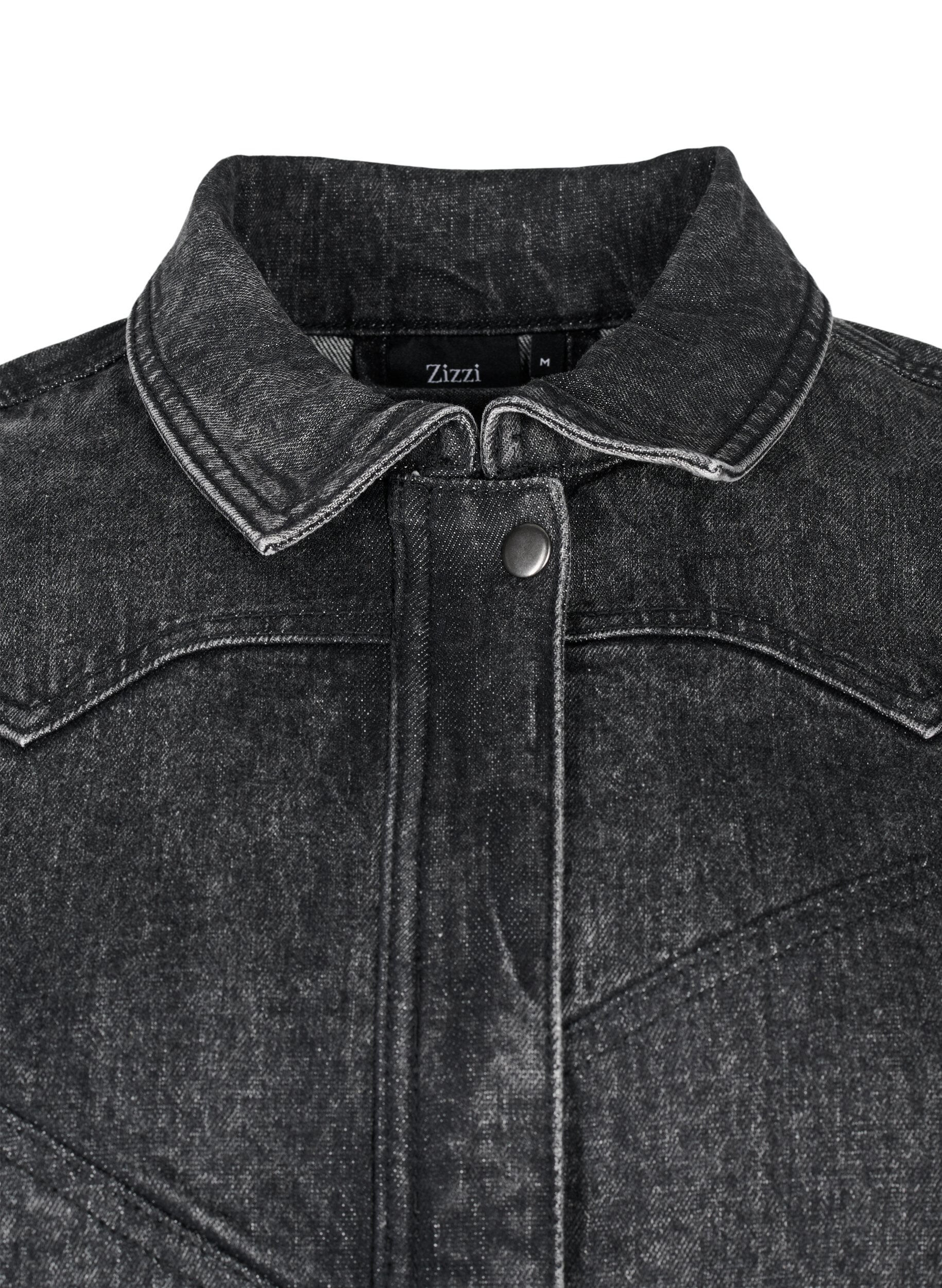 Zizzi Denimjakke med skjult lynl&aring;s, Dark Grey Denim, Packshot image number 3