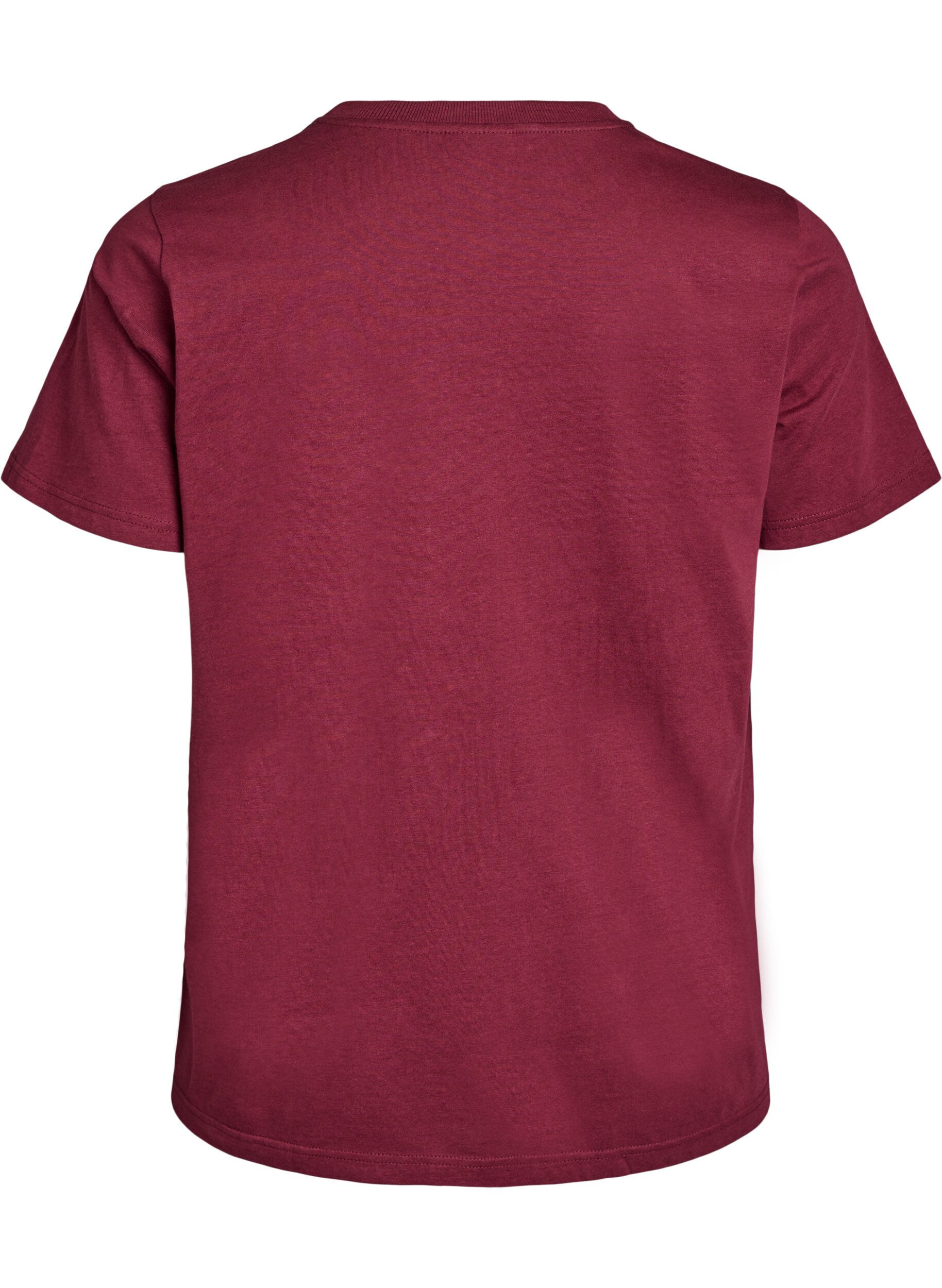 ZizziBasis t-shirt i bomuld med rund hals., M&oslash;rk Bordeaux, Packshot image number 1