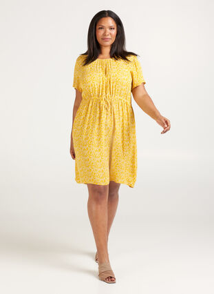 Kjole med korte ærmer, Yellow Branch, Model image number 2