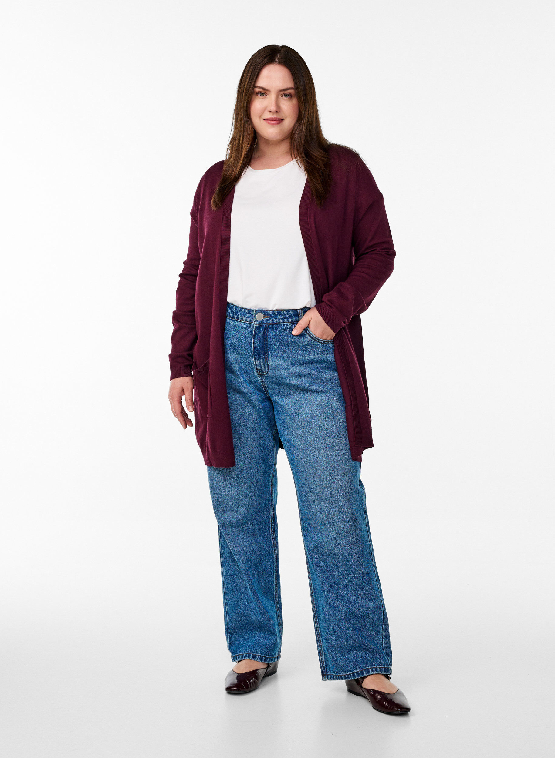 ZizziLang strikcardigan i viskosemix, R&oslash;d, Model image number 1