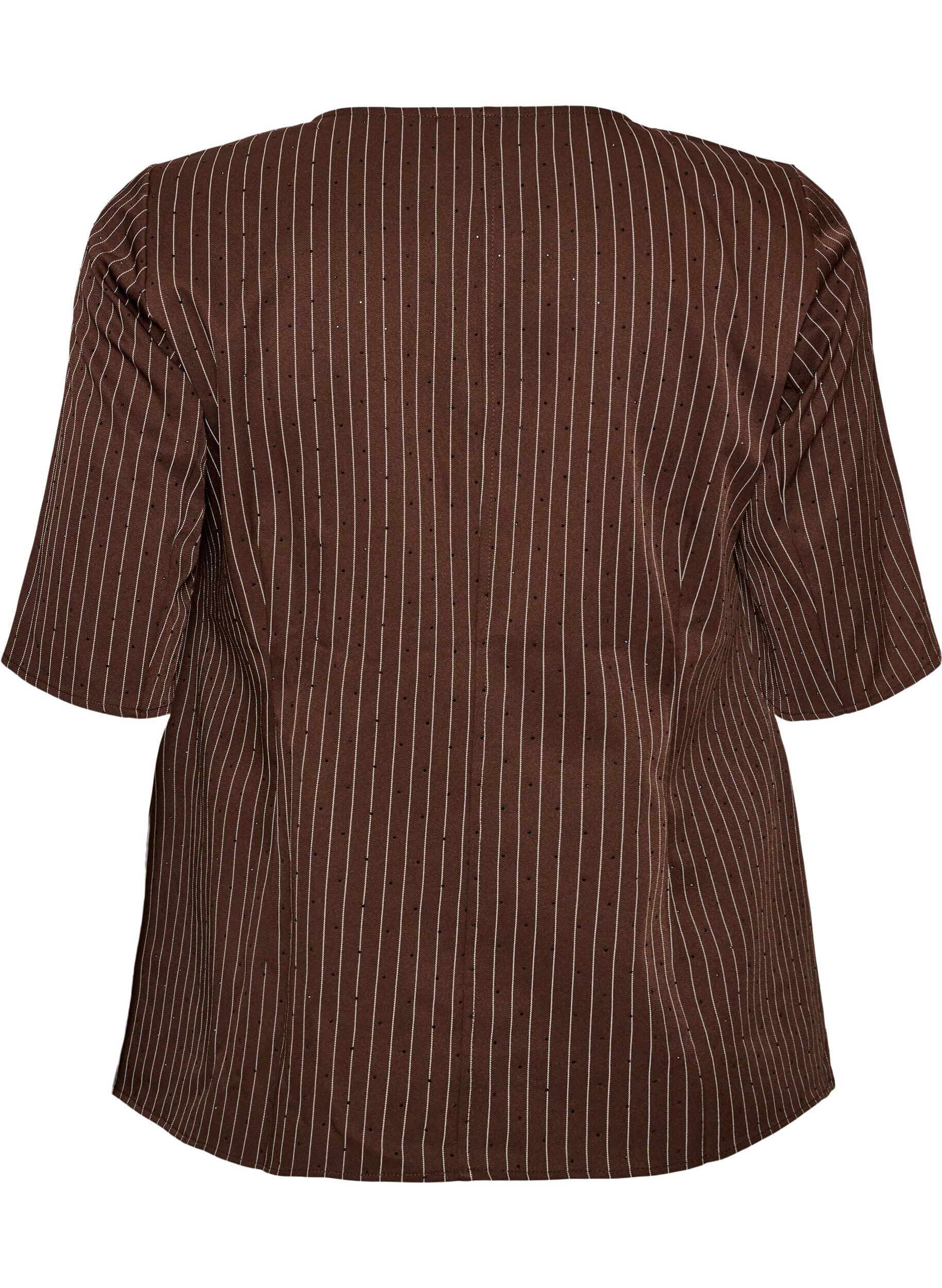 ZizziN&aring;lestribet bluse med rhinsten og knapper, Brun, Packshot image number 1