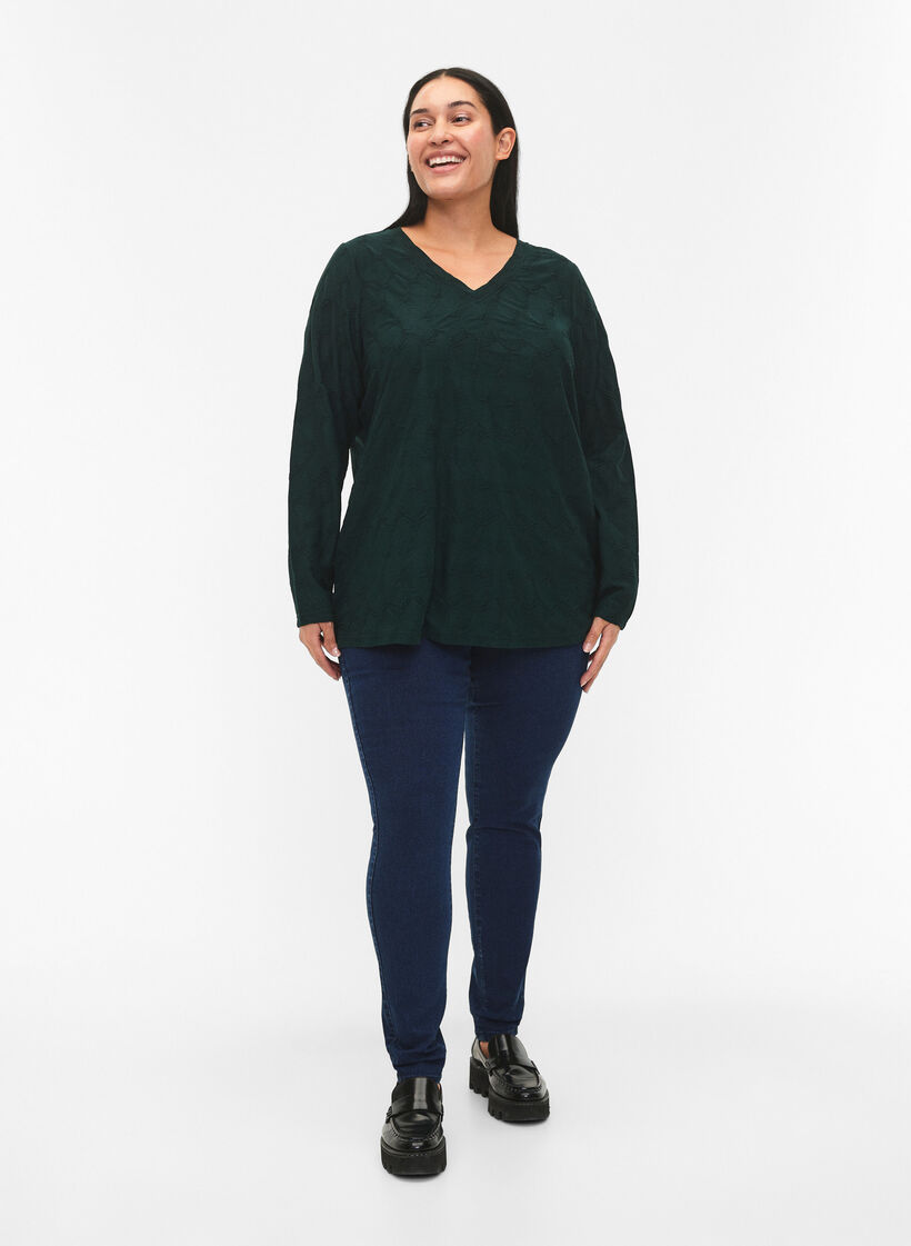 FLASH - Langærmet bluse med struktur, Scarab, Model image number 2