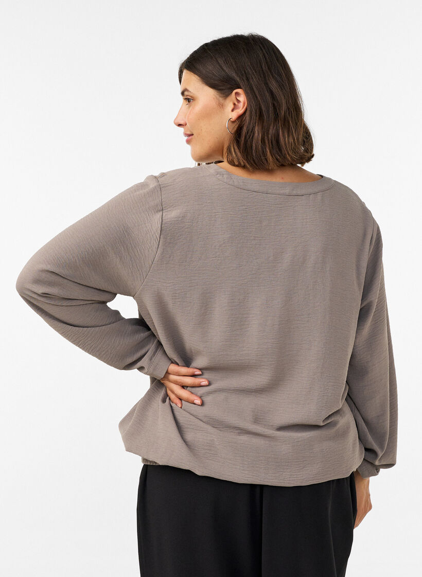 Bluse med ballonform og V-udsk&aelig;ring, Beige, Model image number 2
