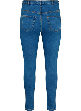Tætsiddende jeans med sliddetaljer, Blue denim, Packshot image number 1